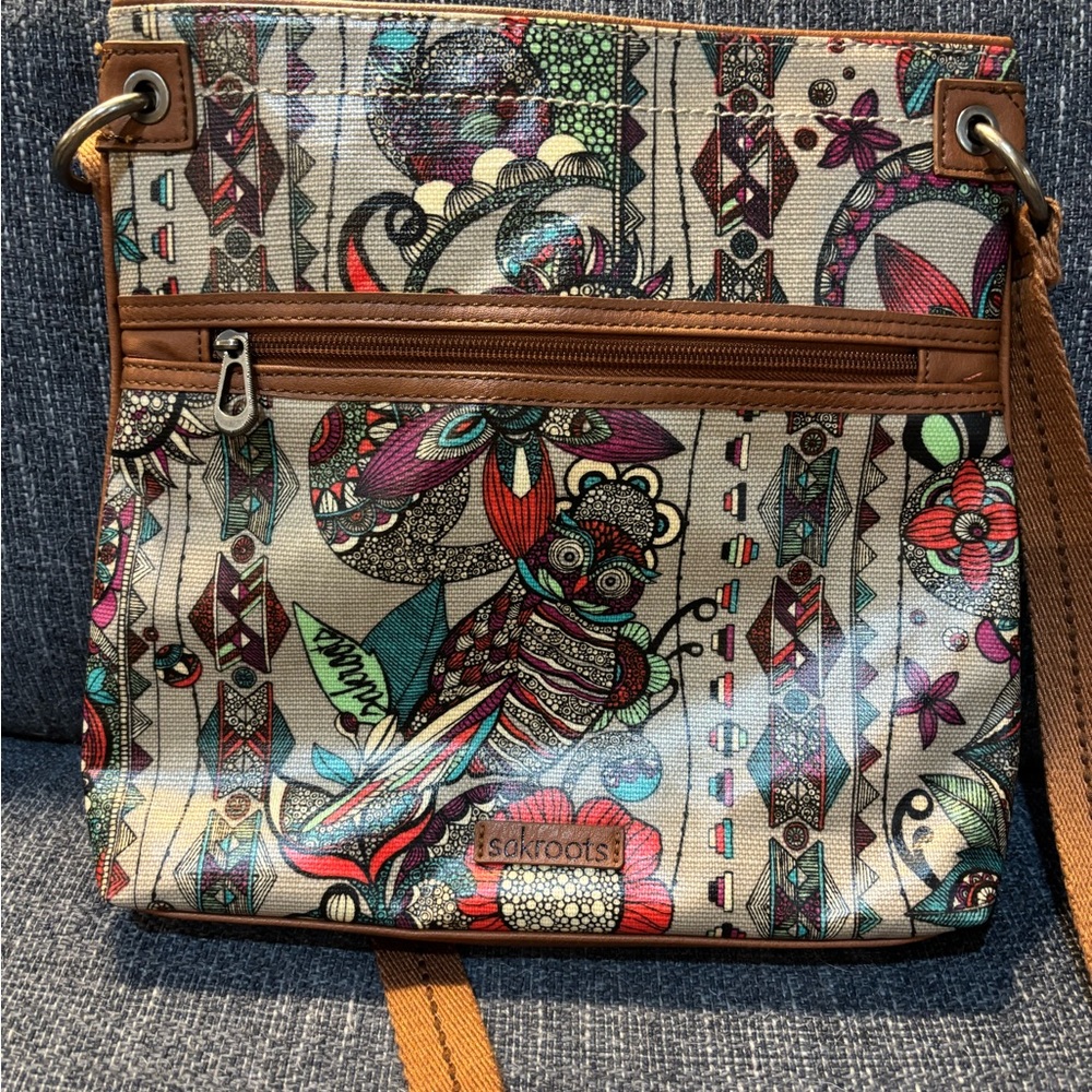 Sakroots Colorful Patterned Crossbody Bag Owl Bohemian with bonus Wristlet NWOT